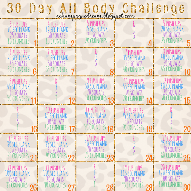 a champagne dream blog 30 day crunch squat push up plank body challenge